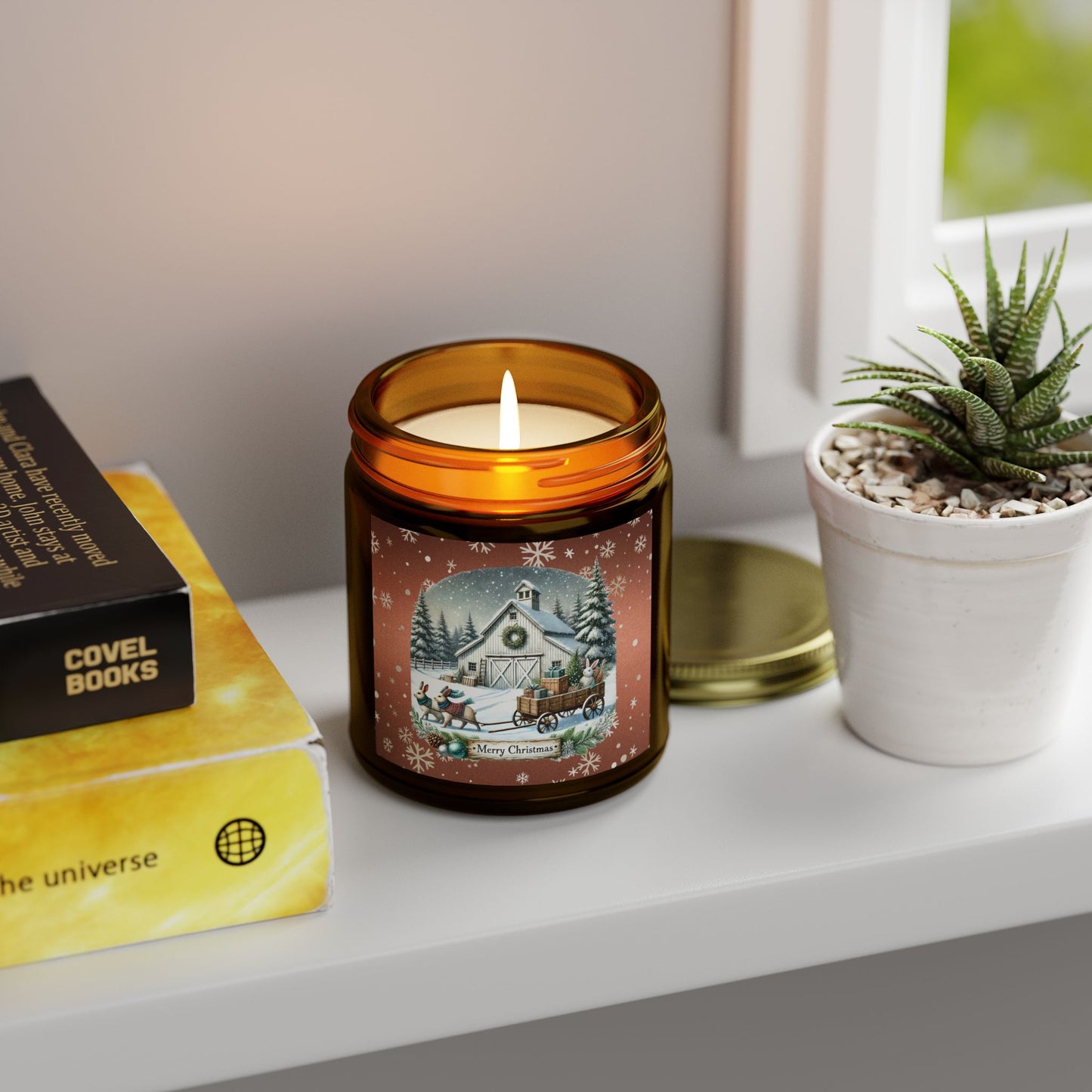 Merry Christmas 2 Scented Candles, Coconut Apricot Wax (4oz, 9oz)