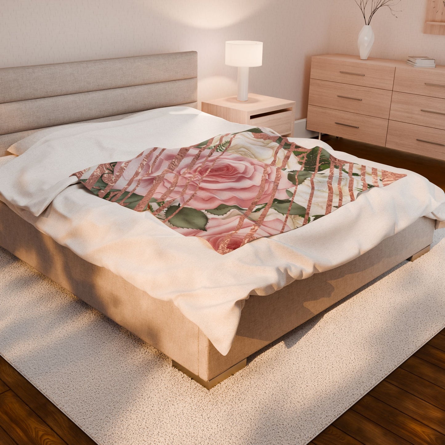 Kissed by a Rose Gold Velveteen Plush Blanket