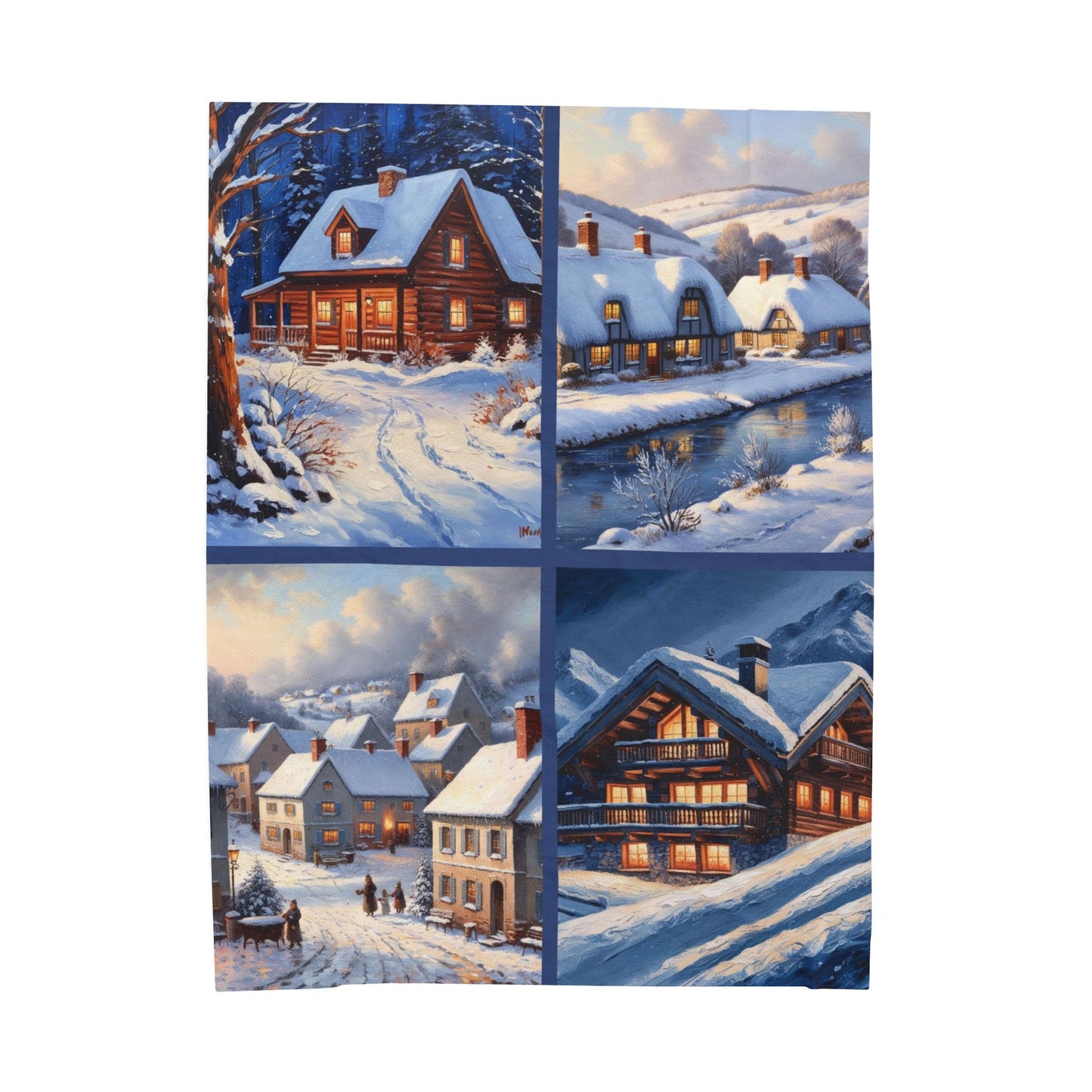 Scenes of Winter Velveteen Plush Blanket