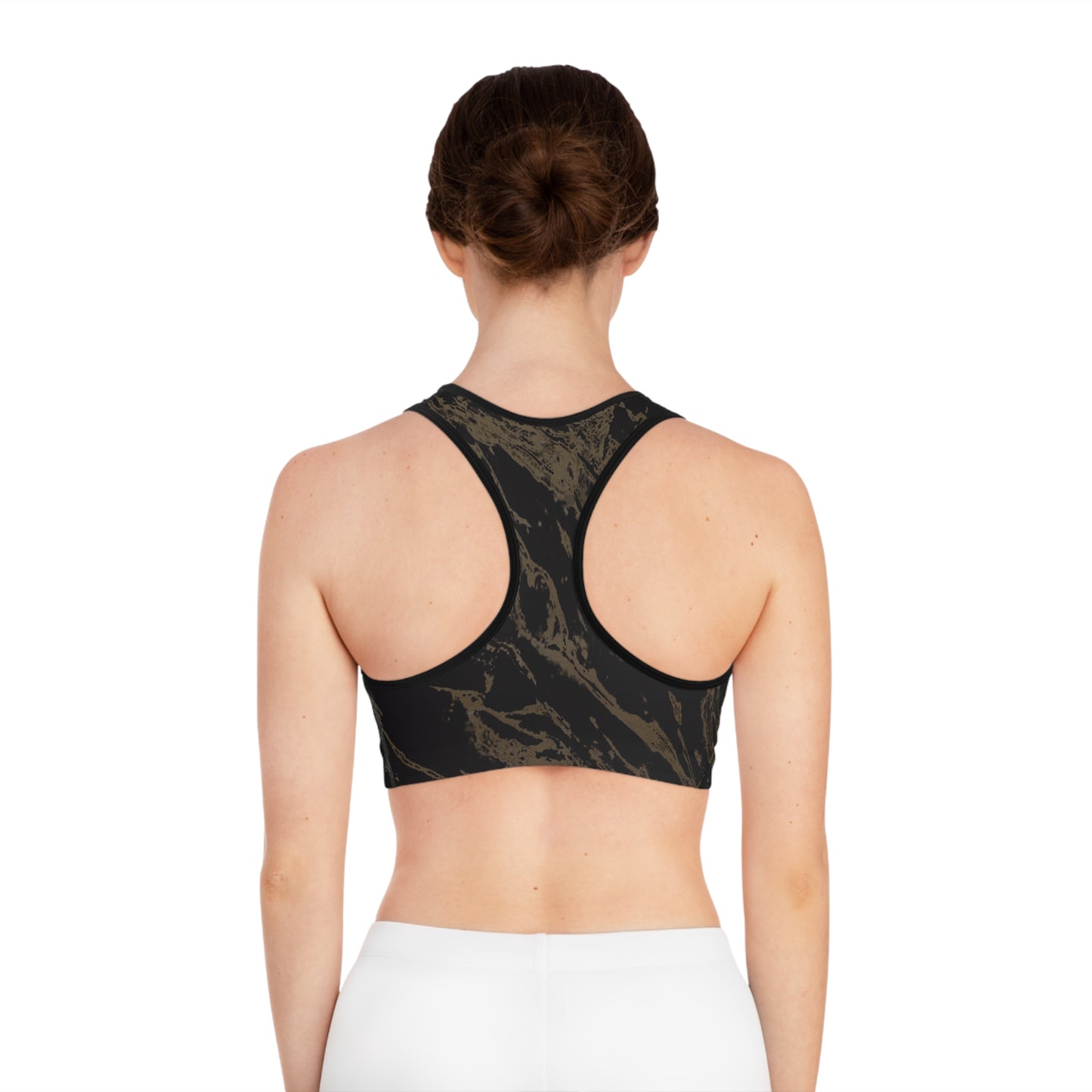 Black & Gold Sports Bra (AOP)