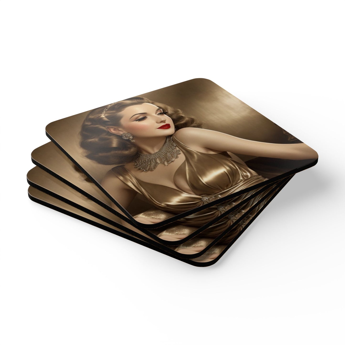 Retro Glam Girls "Ingrid" Corkwood Coaster Set
