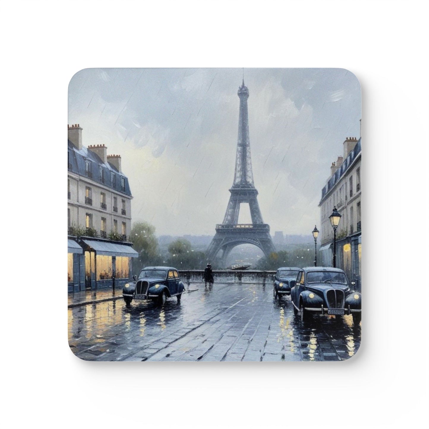A Rainy Day in Paris Corkwood Coaster Set