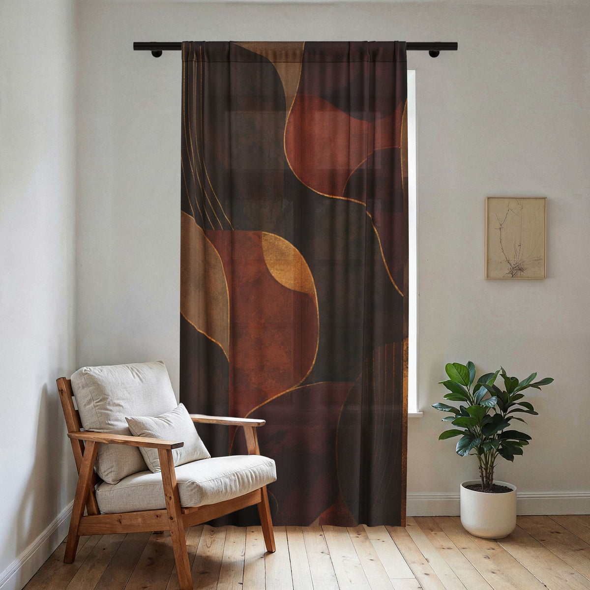 Ember & Earth Sheer Curtain — Abstract Earth Tone Window Panel