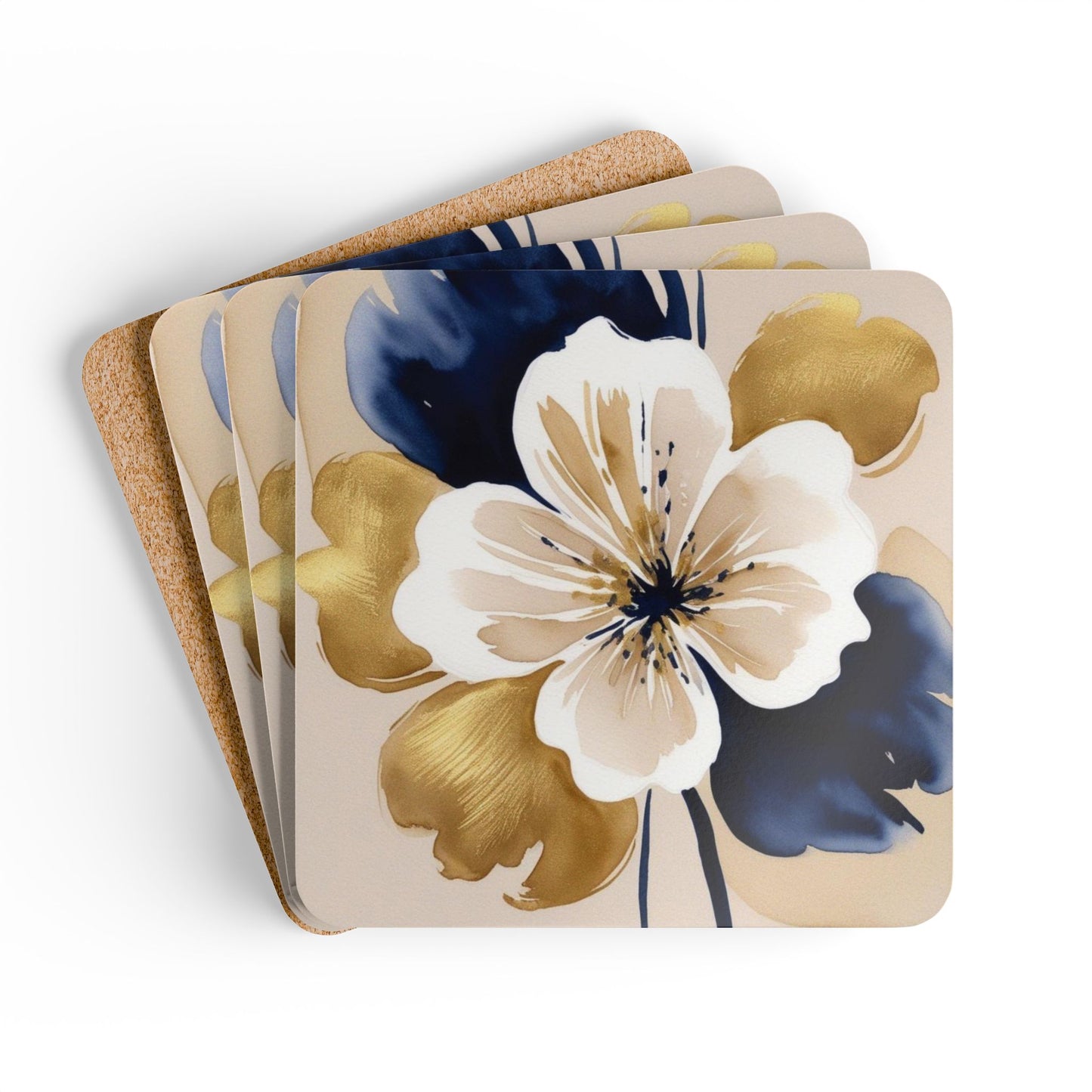 Abstract Floral Corkwood Coaster Set