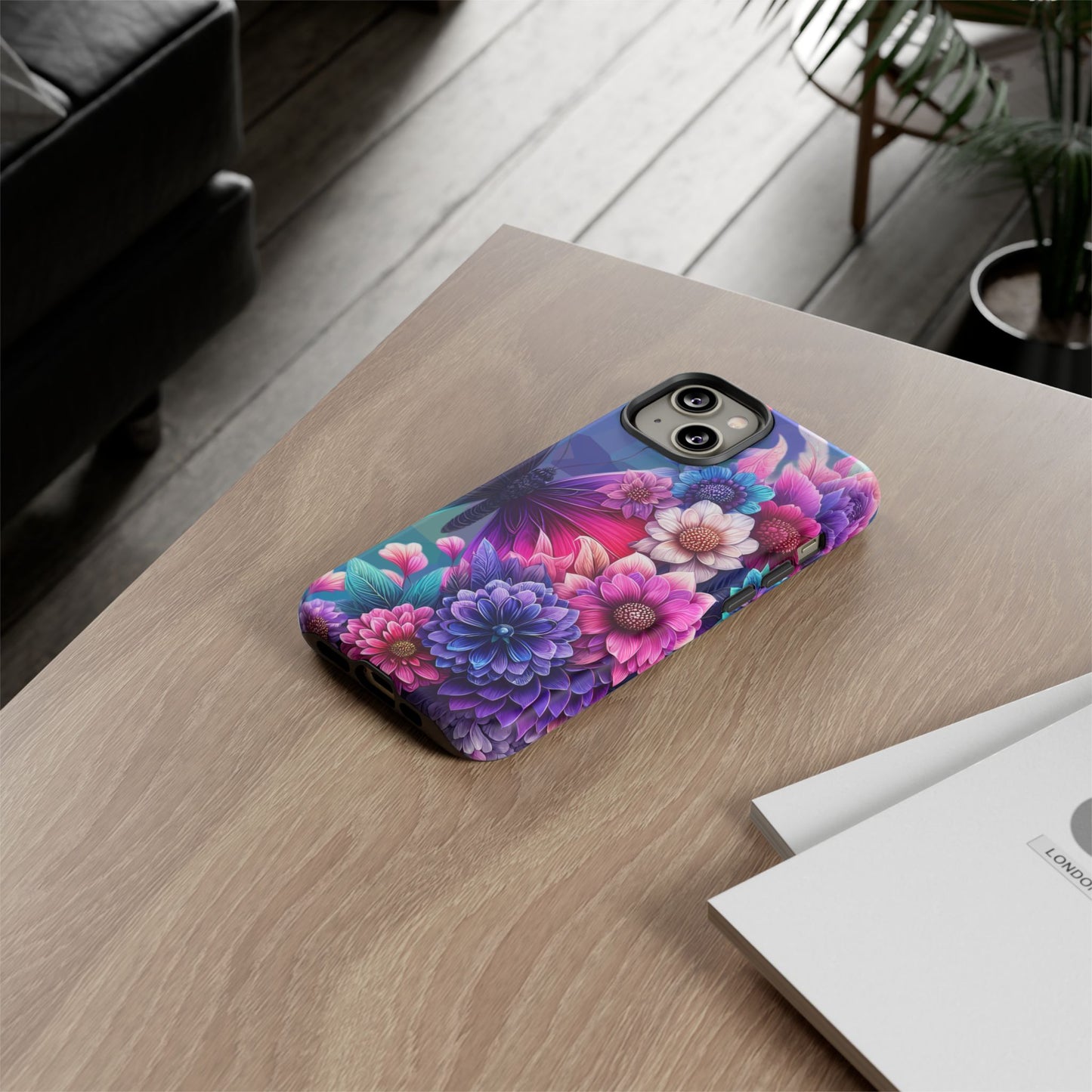 Butterfly Bloom Tough Phone Case — Vibrant Purple Blossom Protective Cover