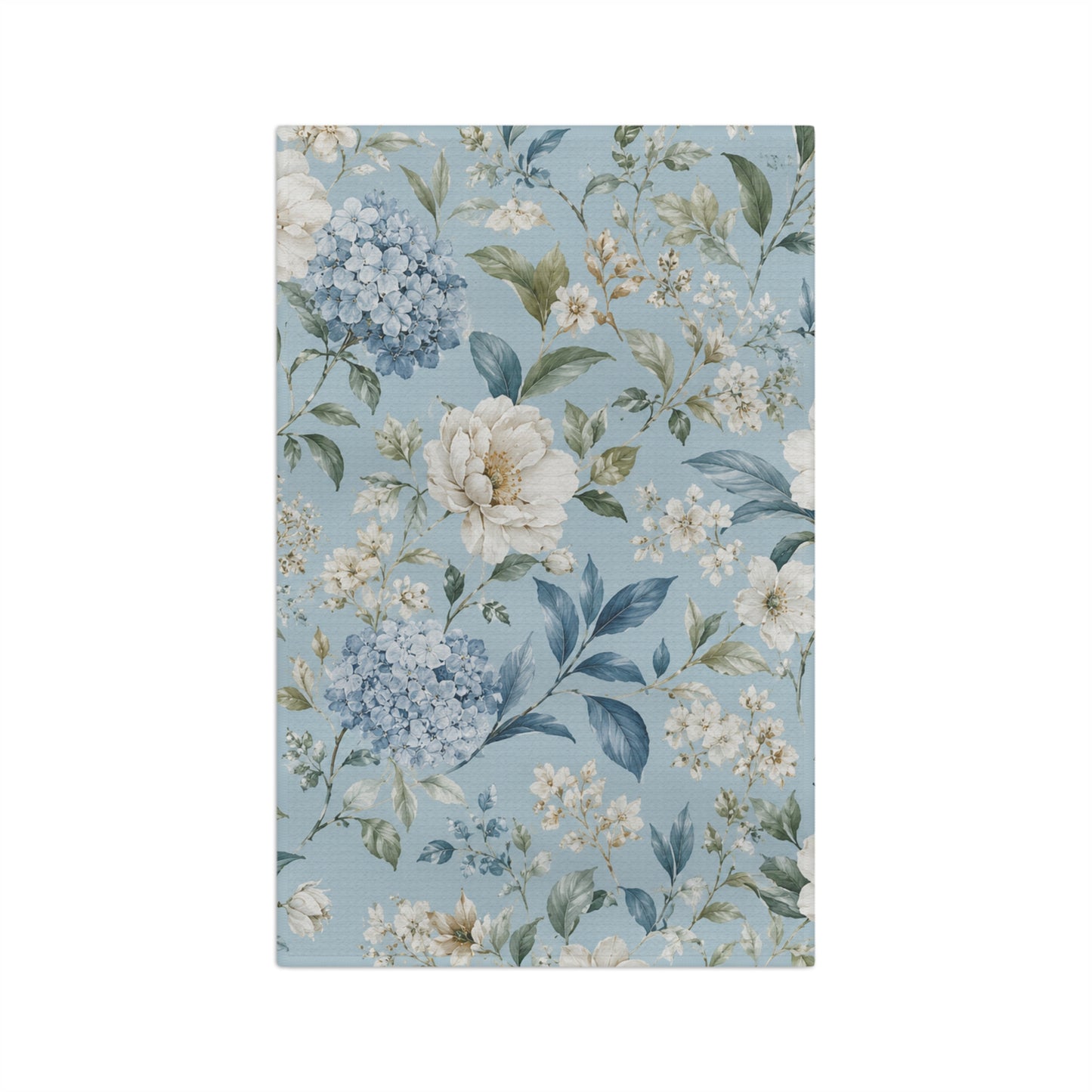 Blue Vintage Hydrangea & Peony Tea Towel — Microfiber Kitchen Towel with Pattern