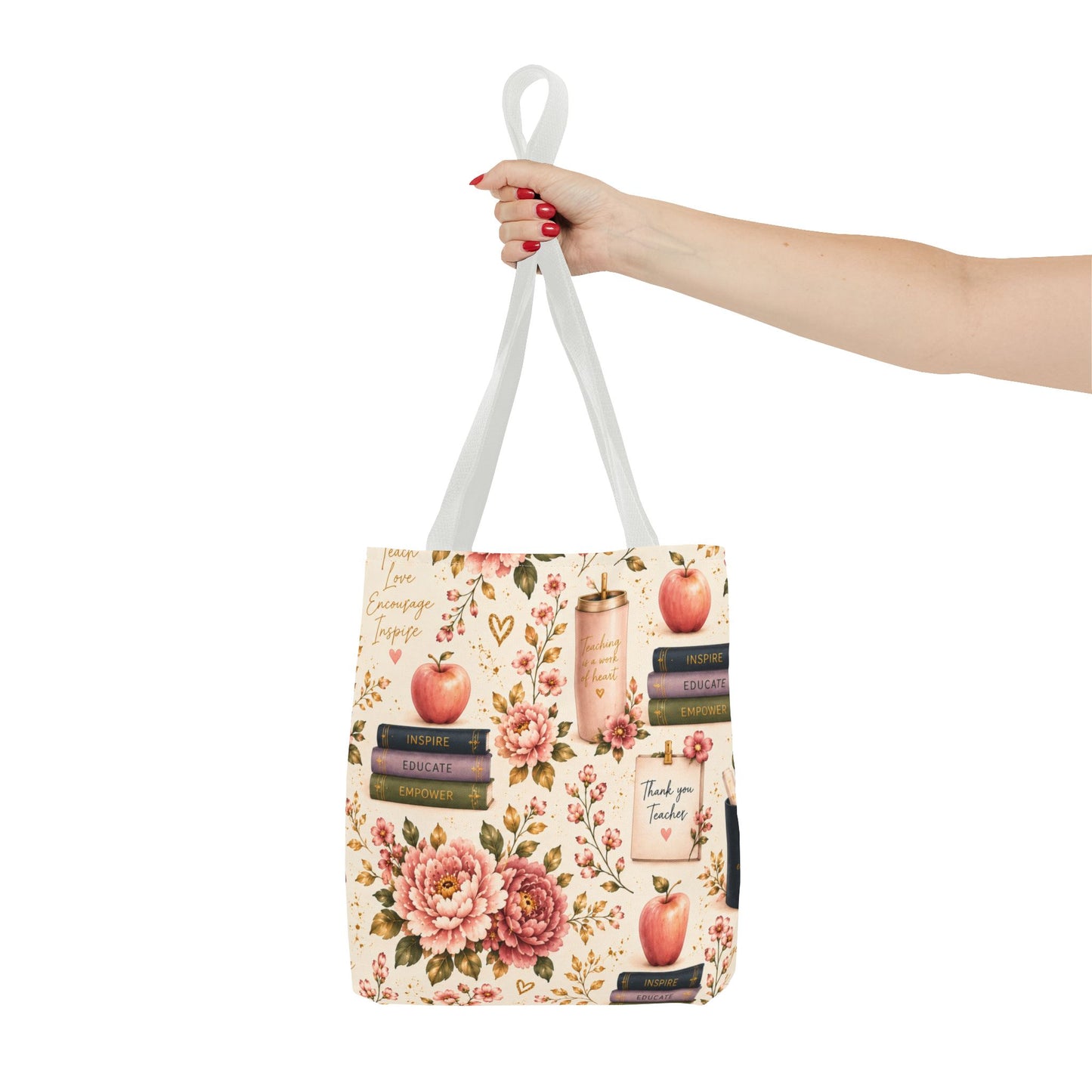 Teacher Appreciation Tote Bag - 'Thank You Teacher' Book & Apple Pattern
