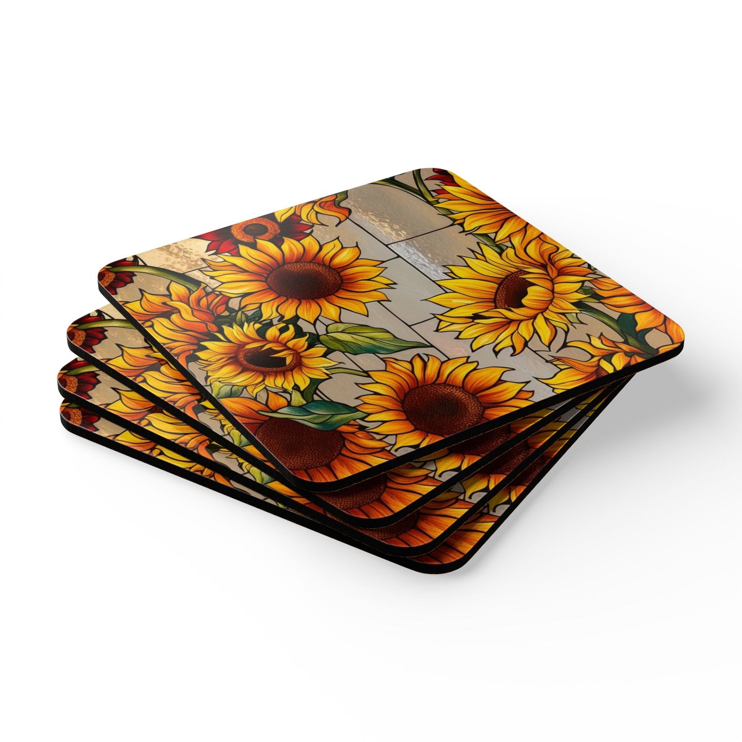 Rustic Sunflower Corkwood Coaster Set