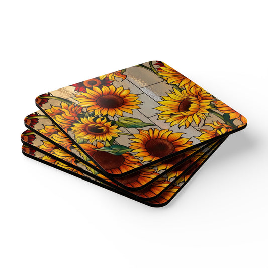 Rustic Sunflower Corkwood Coaster Set