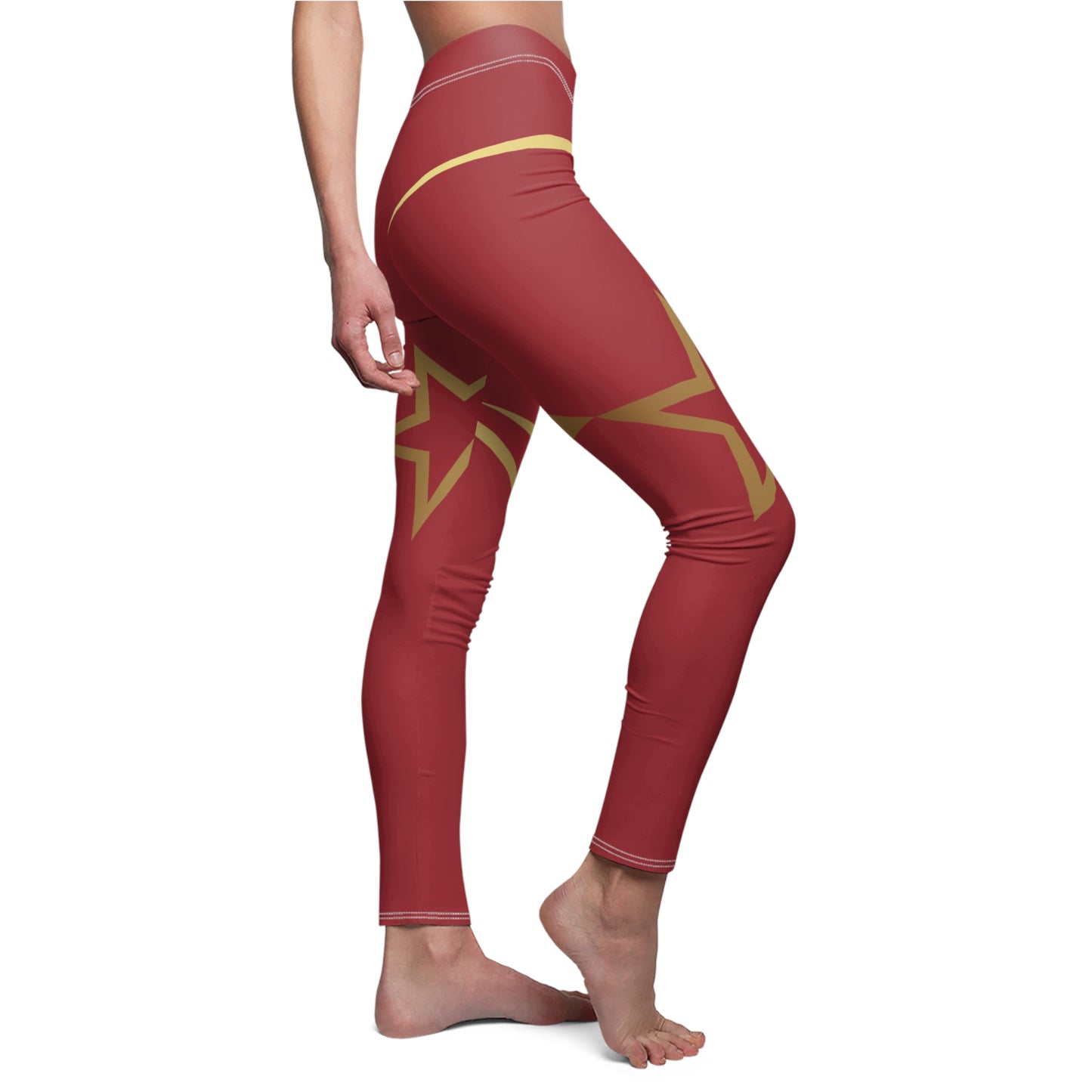 Red with Gold Accents Women's Cut & Sew Casual Leggings (AOP)