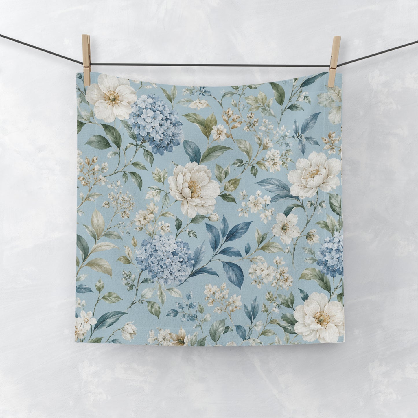 Blue Vintage Hydrangea & Peony Bathroom Hand Cloth