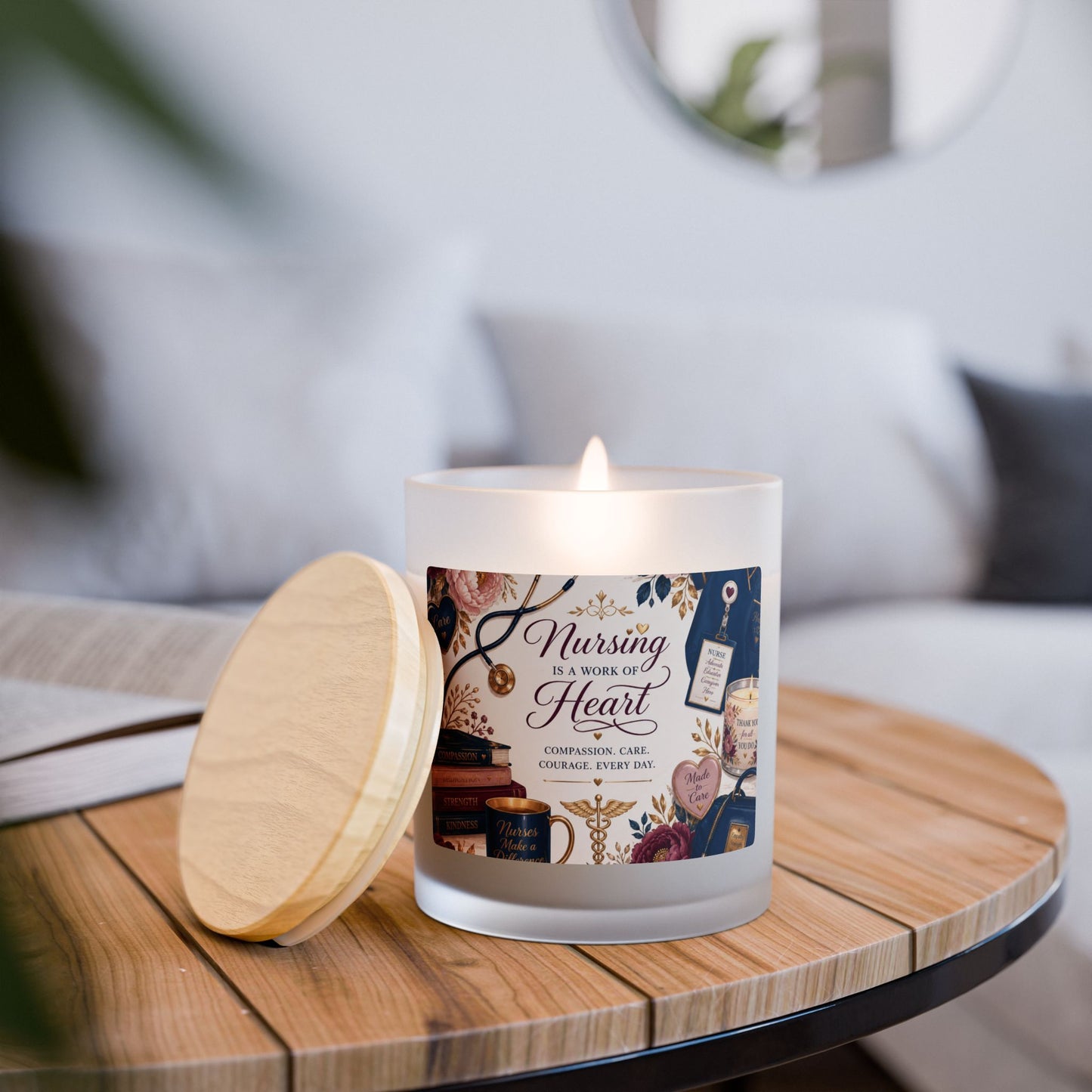 Nursing Is a Work of Heart Frosted Glass Candle — 11oz Gift for Nurses