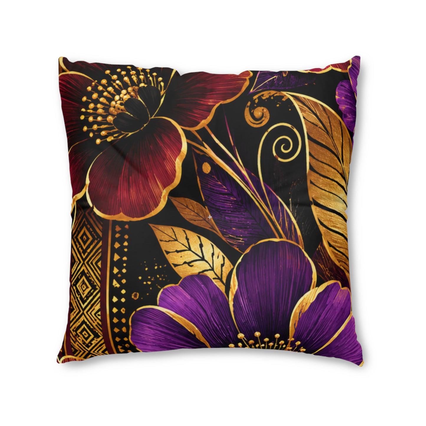 Zuri Garden Tufted Floor Pillow — Purple & Gold Decorative Cushion