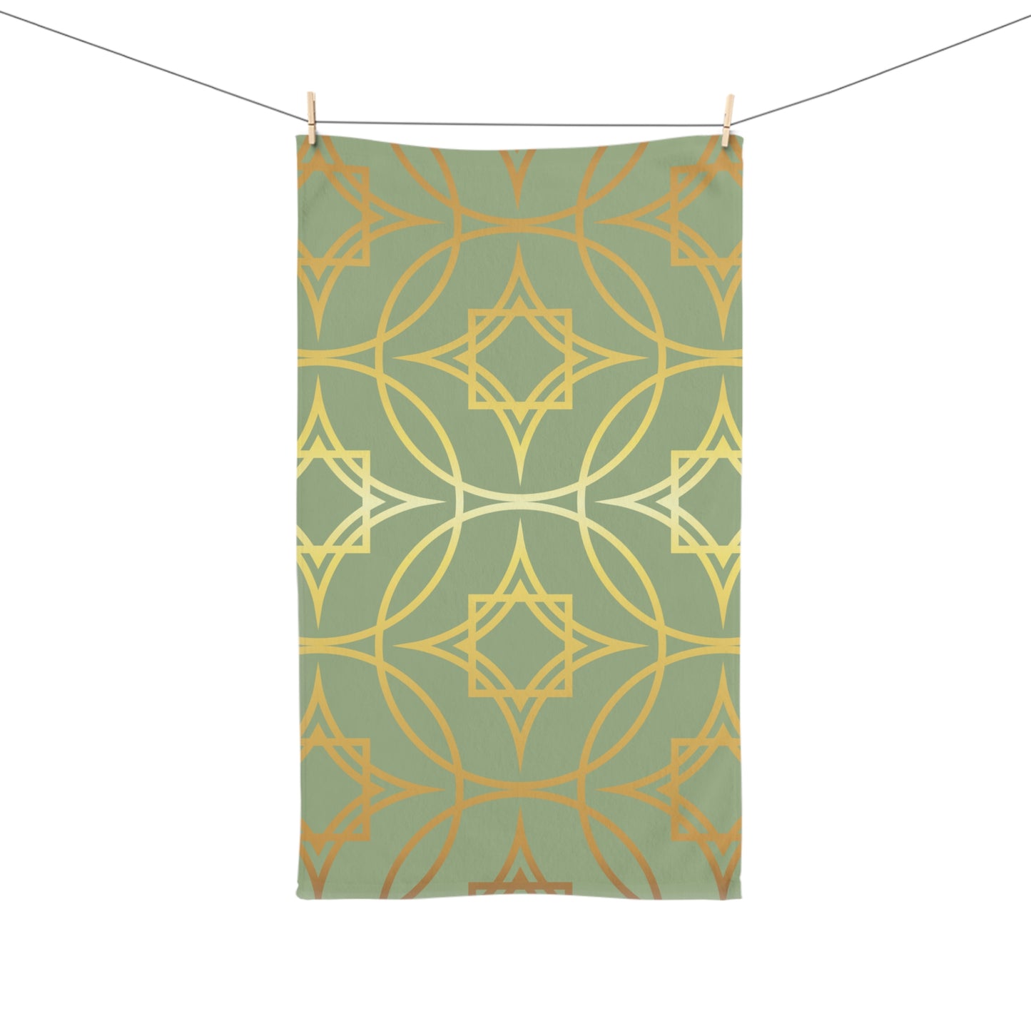 Gilded Geometric Hand Towel - Sage Green & Gold Decorative Kitchen & Bath Accent