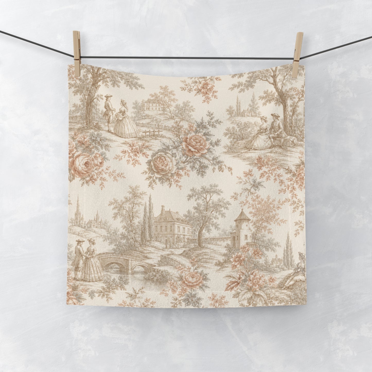 Château Rosé Face Towel — Floral Cottage Toile Pattern
