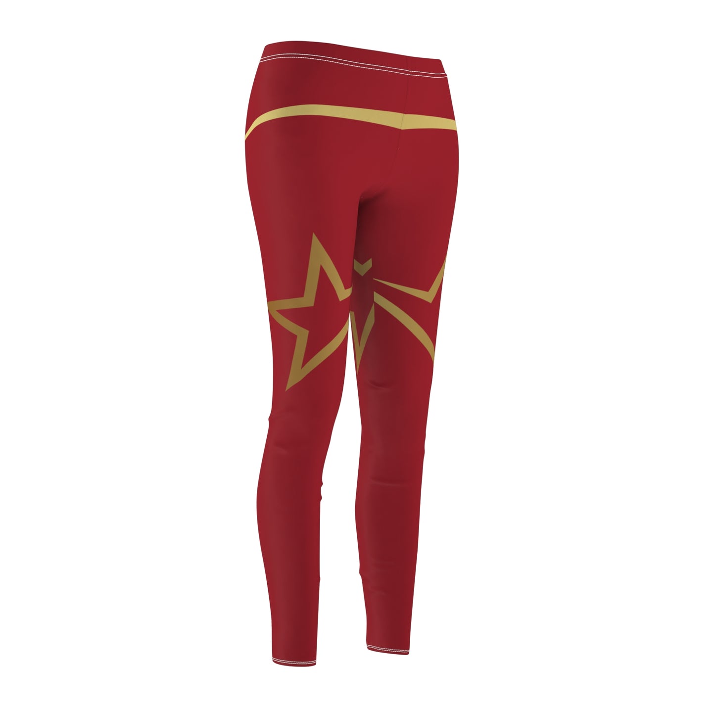 Red with Gold Accents Women's Cut & Sew Casual Leggings (AOP)
