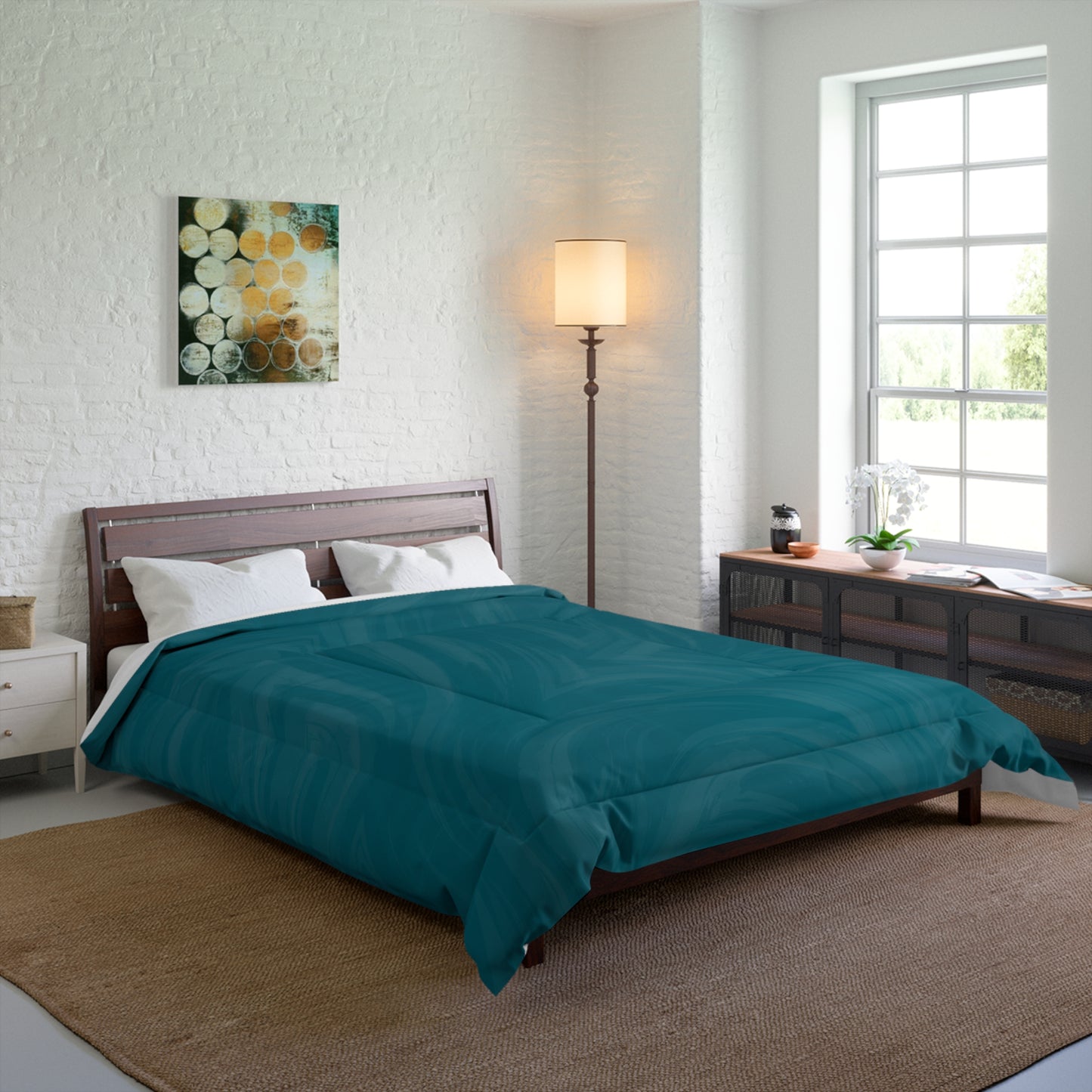 Teal Wave Comforter – Modern Minimal Bedroom Bedding
