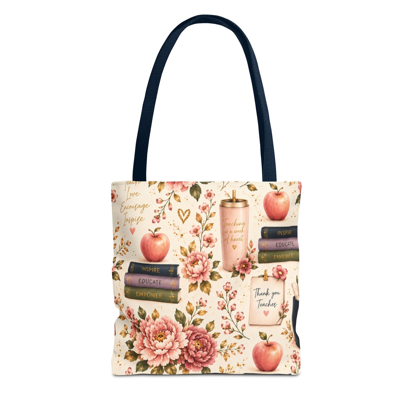 Teacher Appreciation Tote Bag - 'Thank You Teacher' Book & Apple Pattern