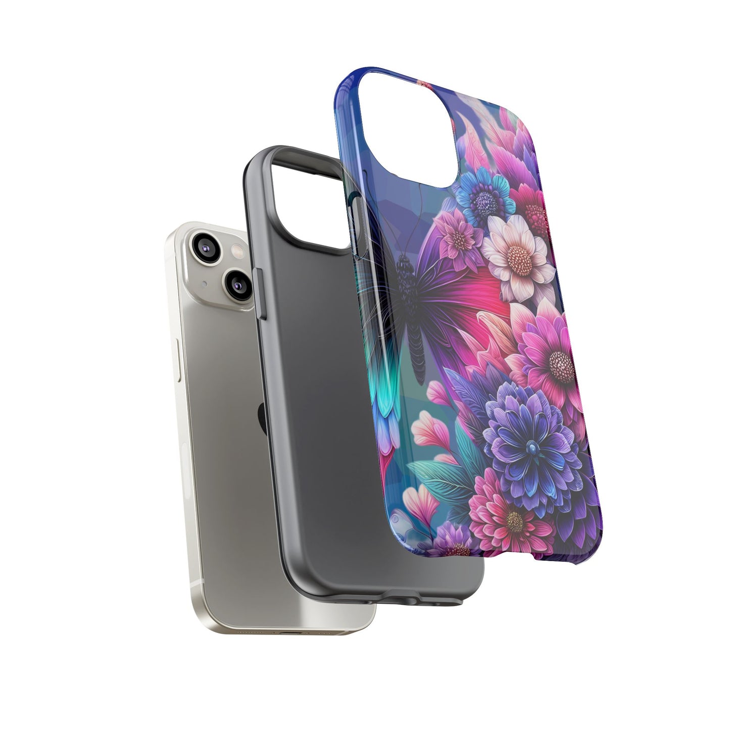 Butterfly Bloom Tough Phone Case — Vibrant Purple Blossom Protective Cover
