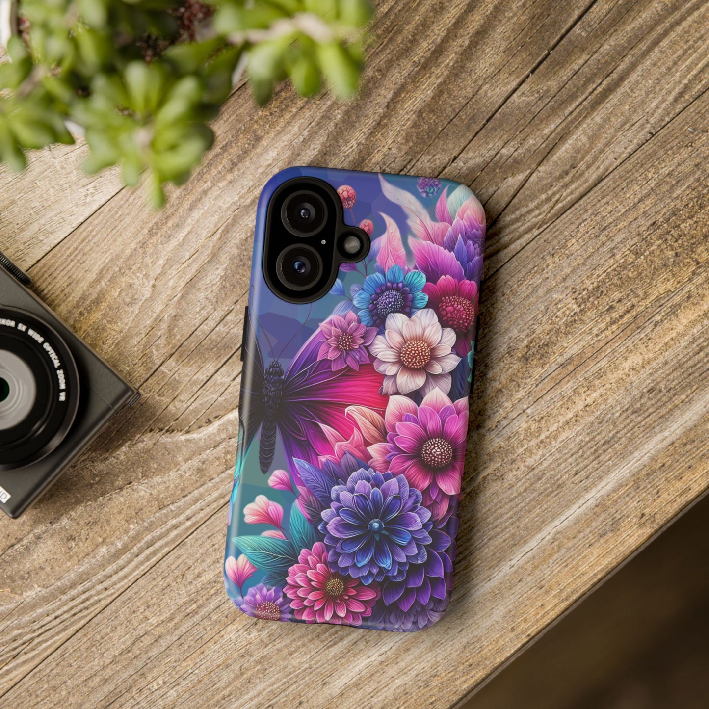 Butterfly Bloom Tough Phone Case — Vibrant Purple Blossom Protective Cover