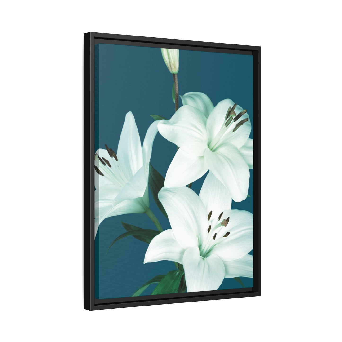 Teal Wave White Lily Botanical Framed Canvas Print
