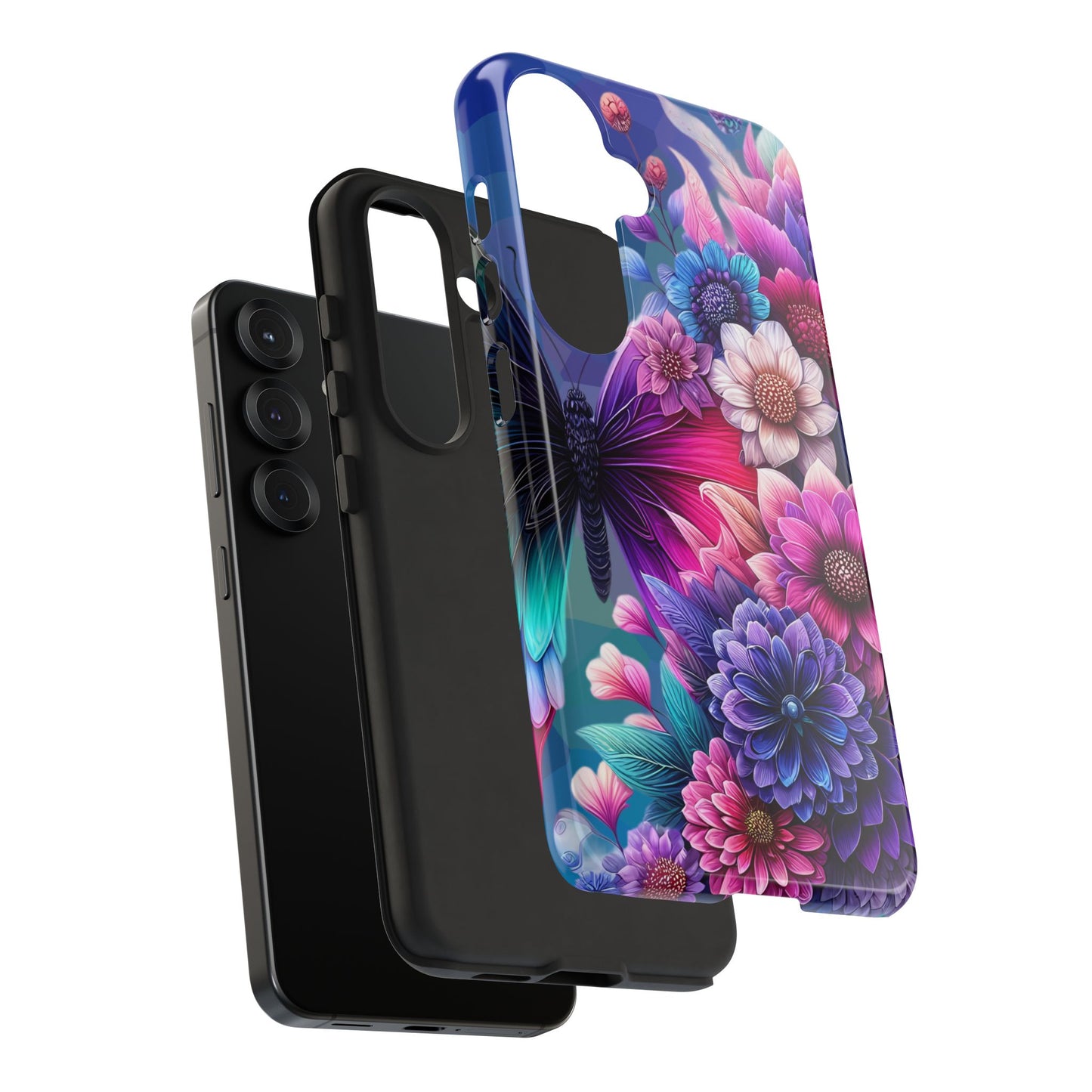 Butterfly Bloom Tough Phone Case — Vibrant Purple Blossom Protective Cover
