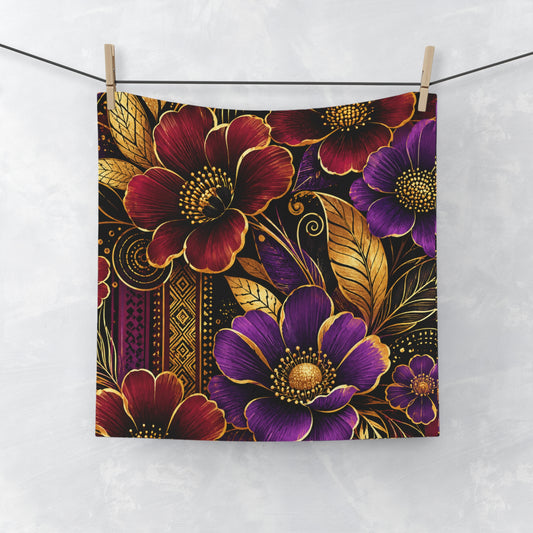 Zuri Garden Face Towel — Luxe Purple & Burgundy Bloom Design
