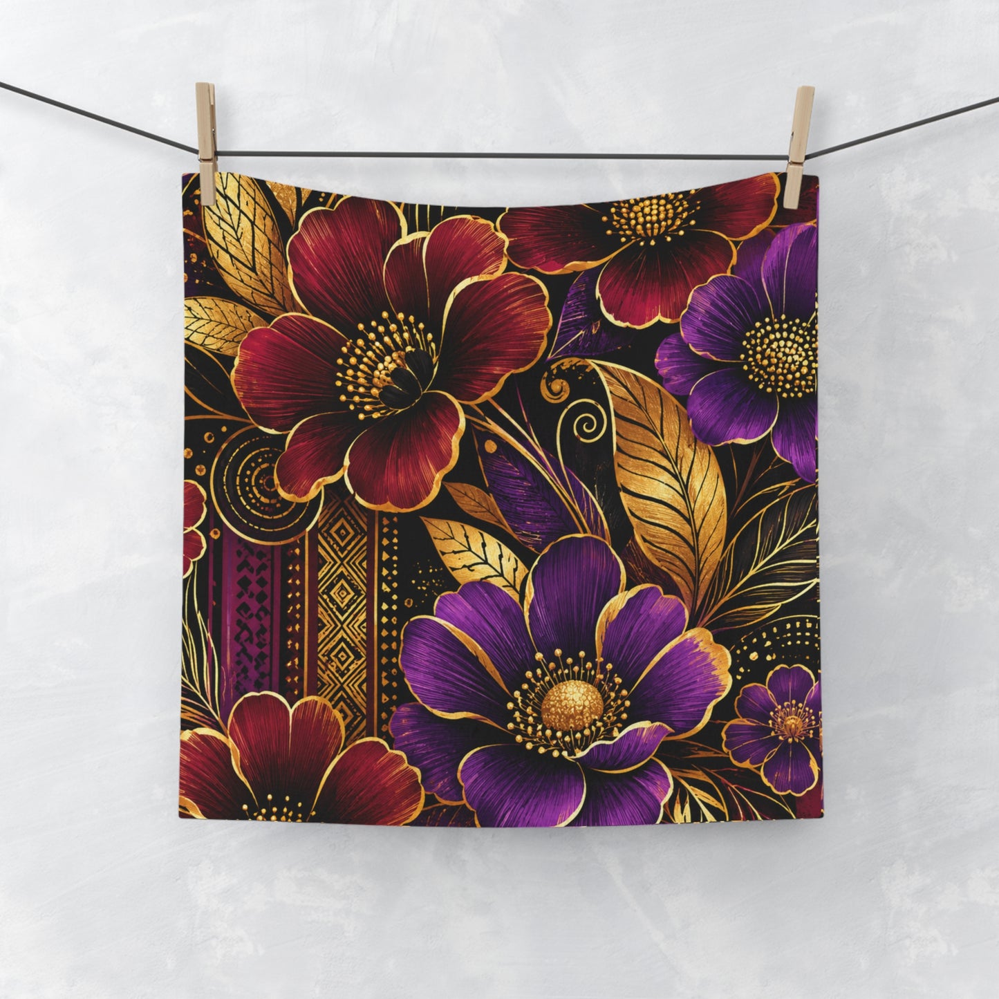 Zuri Garden Face Towel — Luxe Purple & Burgundy Bloom Design