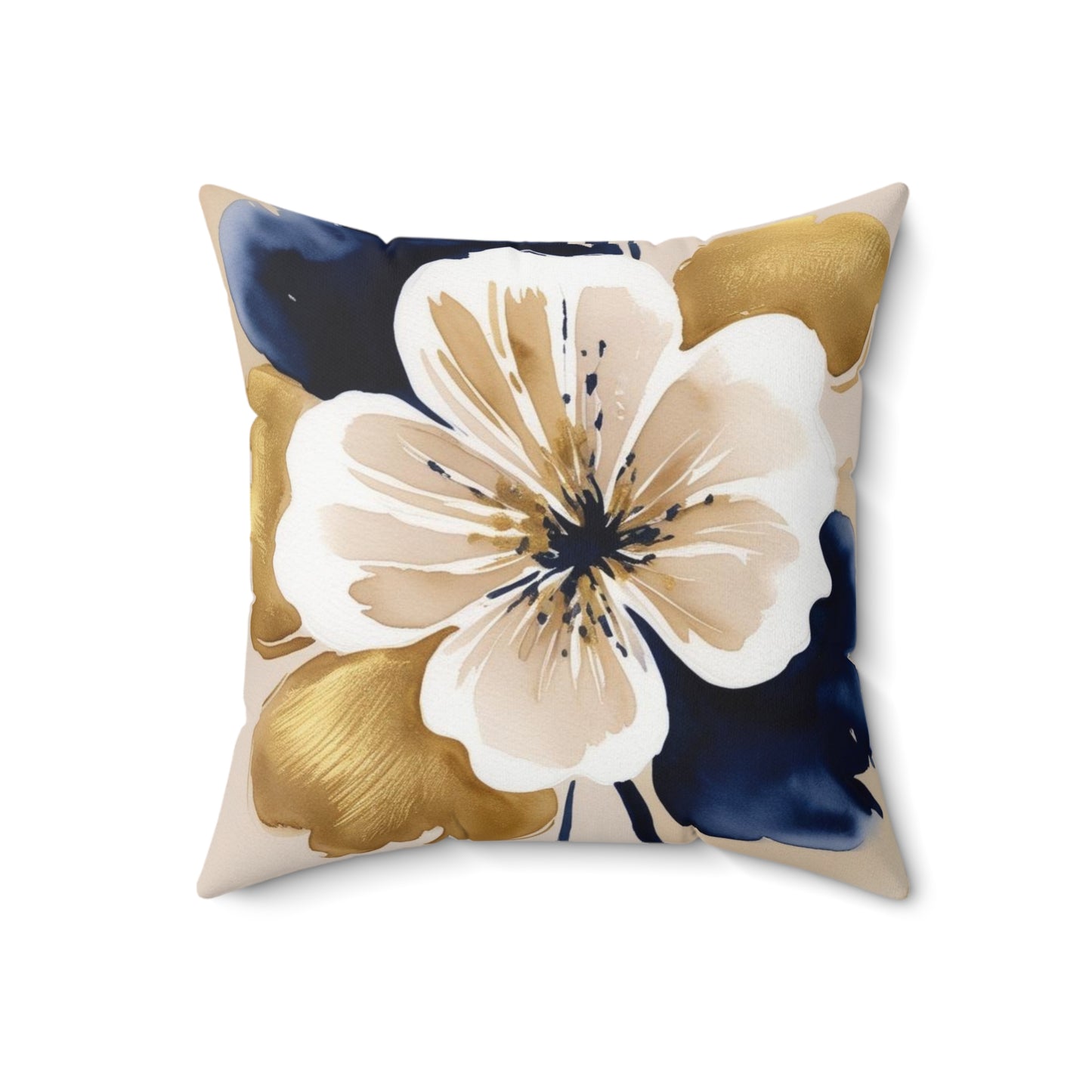 Floral Gold & Navy Square Pillow