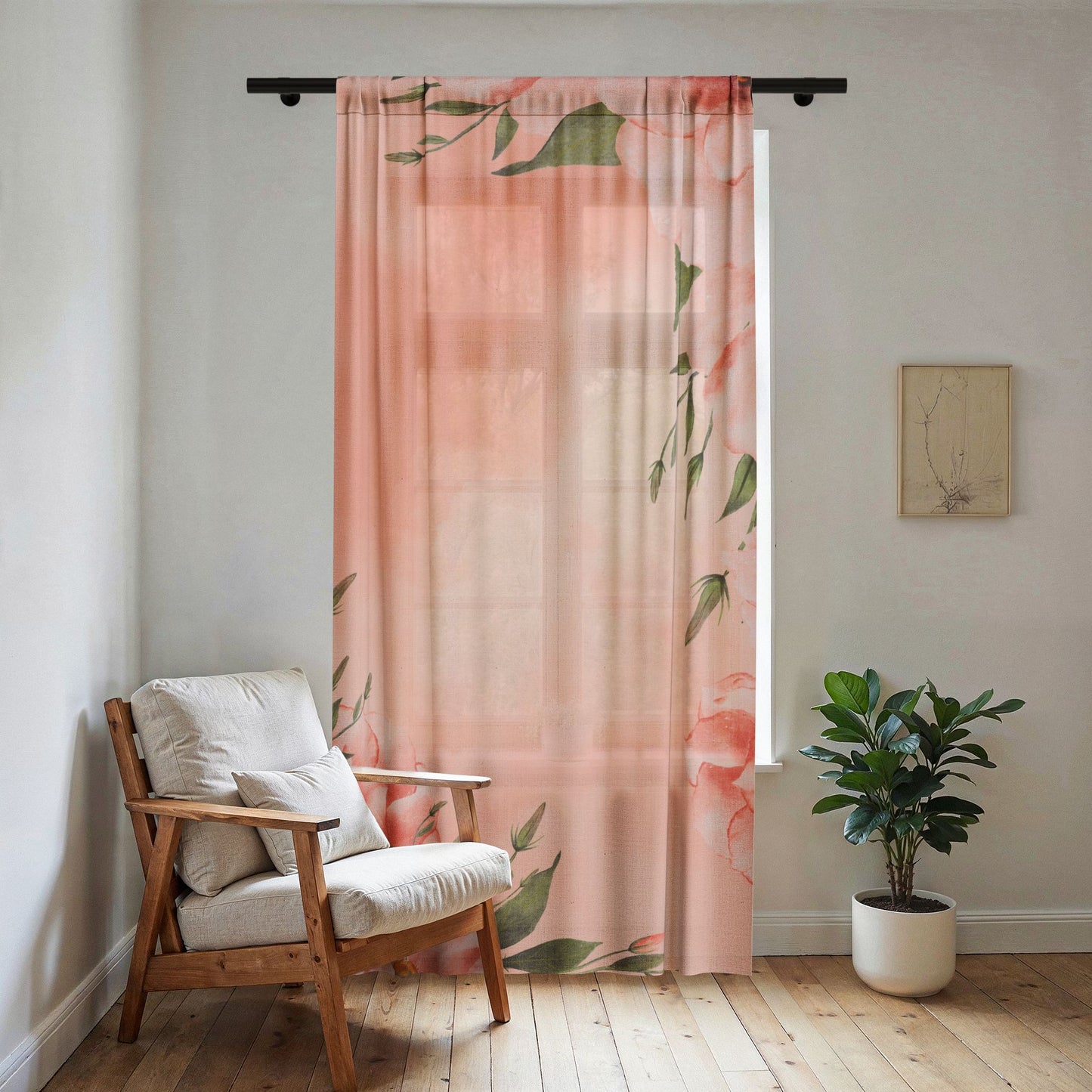 Peachy Keen Sheer Curtain — Floral Semi-Sheer Window Panel