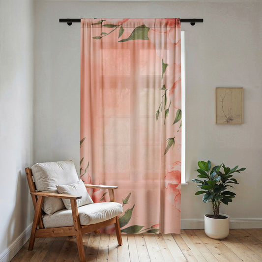 Peachy Keen Sheer Curtain — Floral Semi-Sheer Window Panel