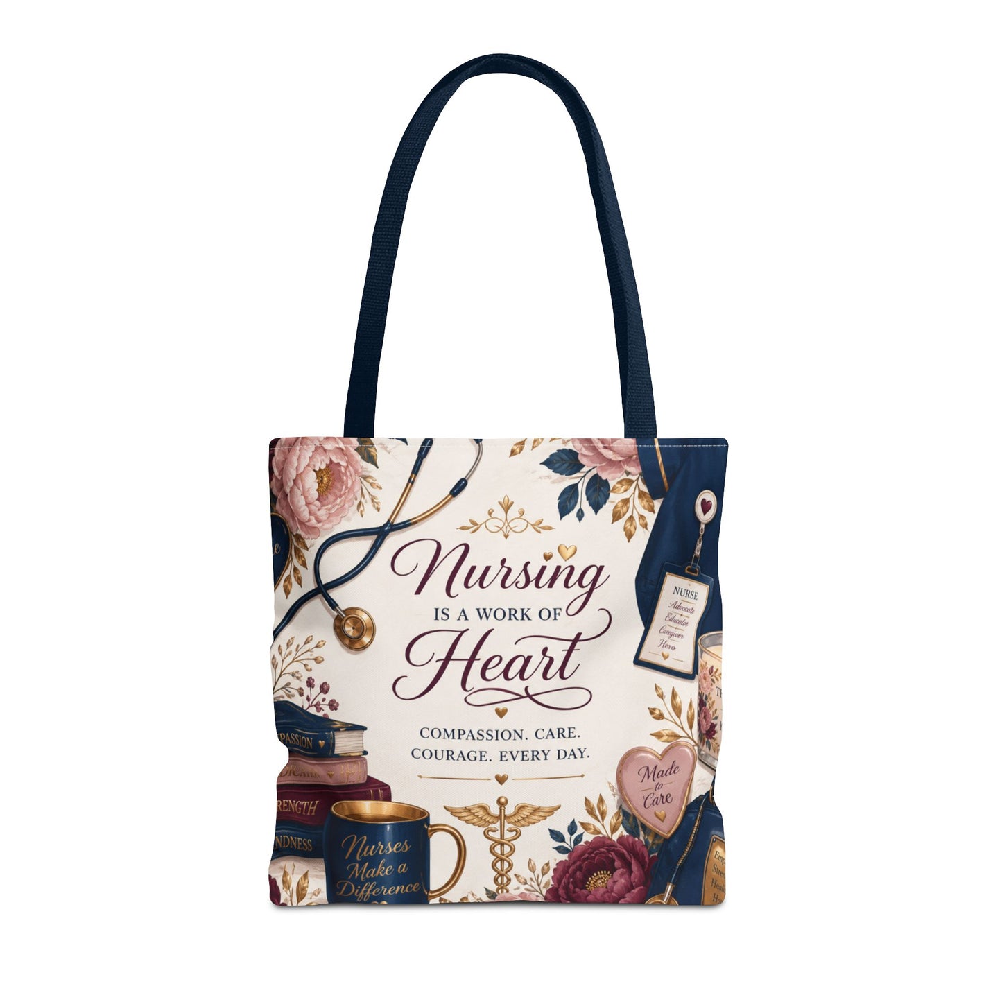 Nursing Is a Work of Heart Tote Bag – Floral Nurse Appreciation Gift
