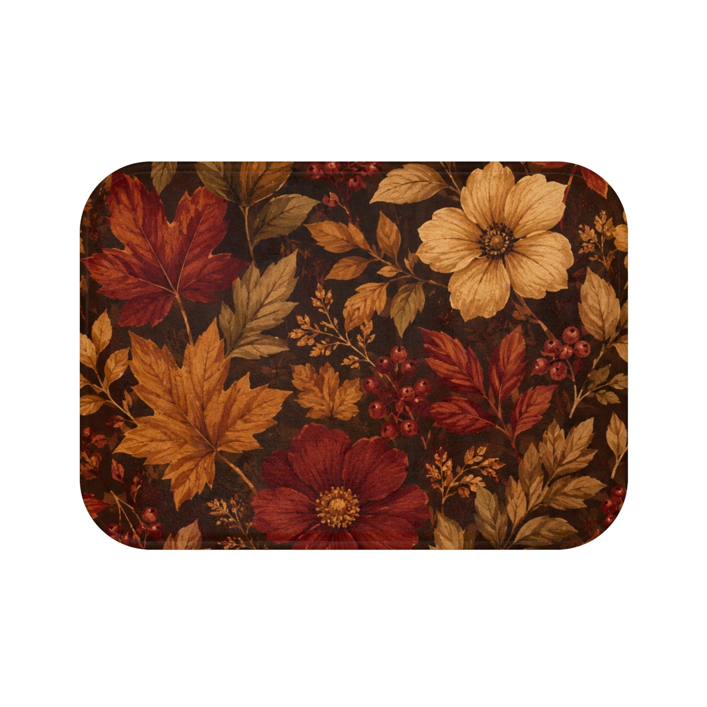 Rustic Fall Leaves & Floral Bathroom Rug