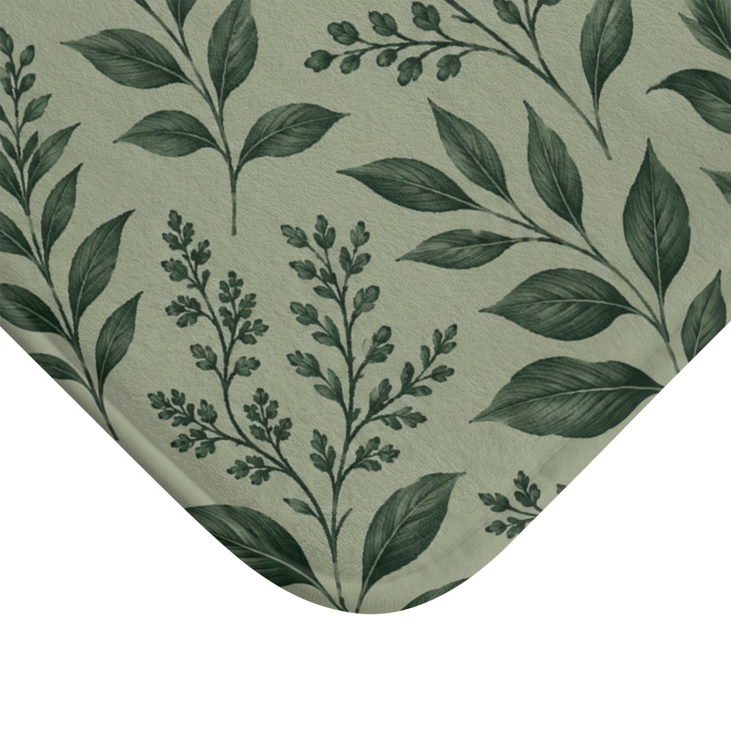 Botanical Green Leaf Bath Mat — Fern Pattern Bathroom Rug