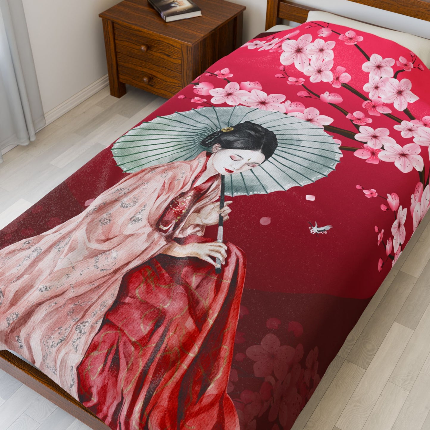 Cherry Blossoms Cherry Moon Velveteen Plush Blanket