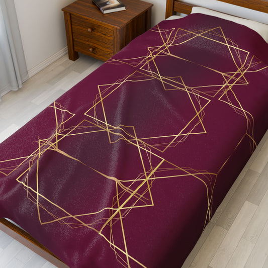 Gilded Elegance (Burgundy) Velveteen Plush Blanket