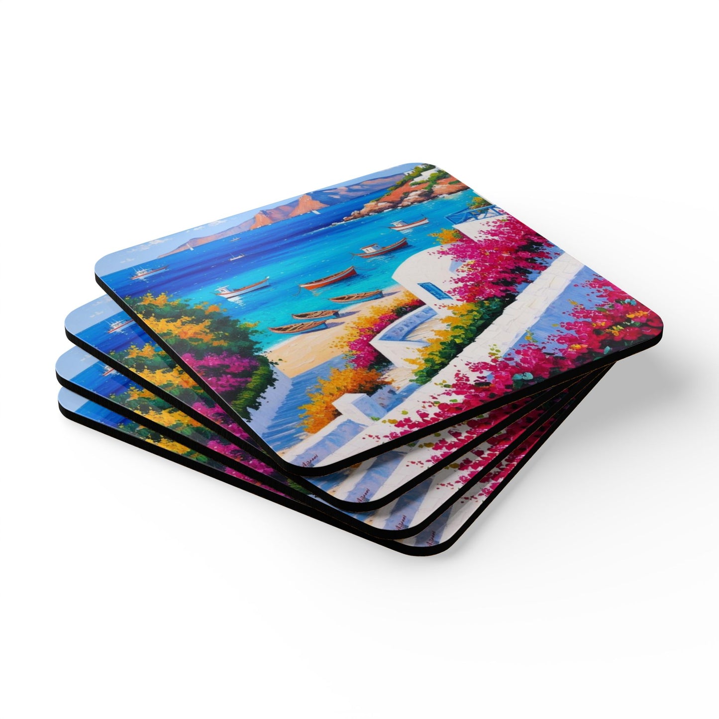 Grecian Seaside Corkwood Coaster Set