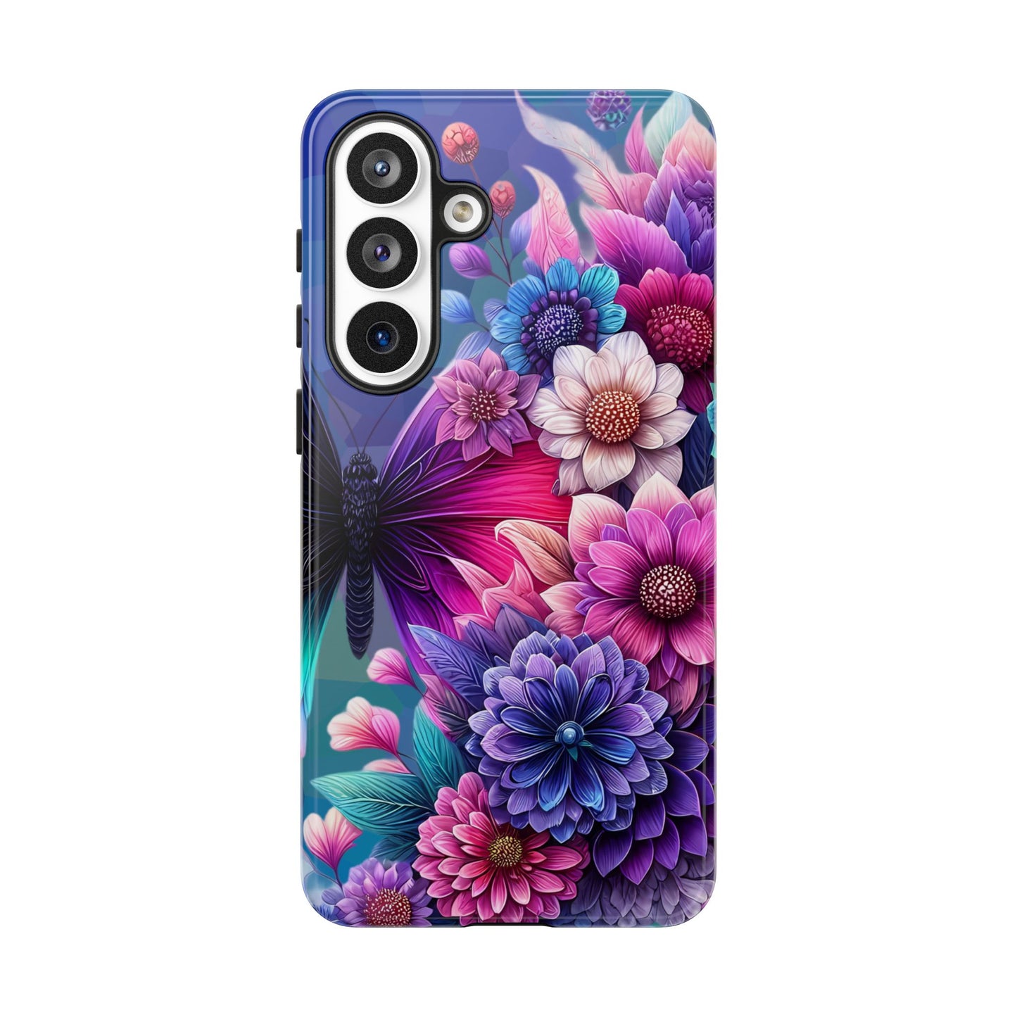 Butterfly Bloom Tough Phone Case — Vibrant Purple Blossom Protective Cover