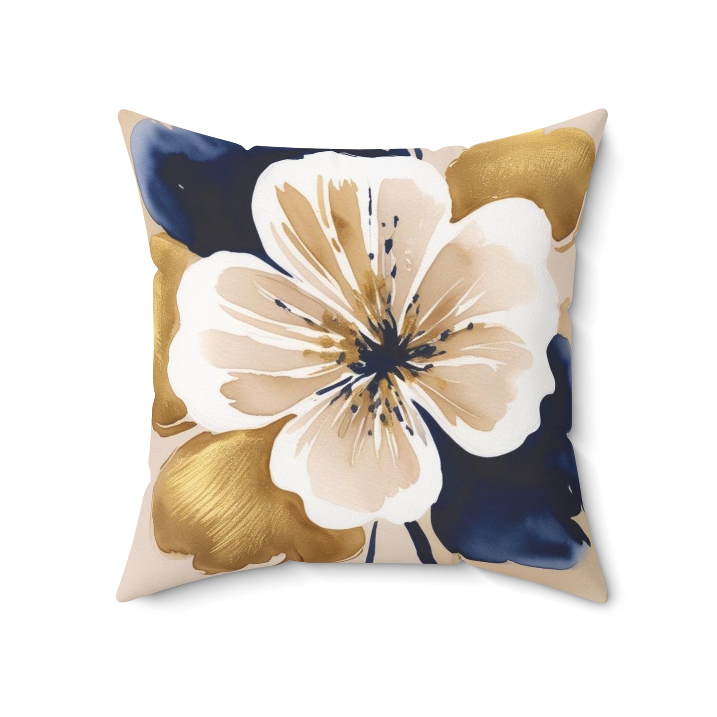 Floral Gold & Navy Square Pillow