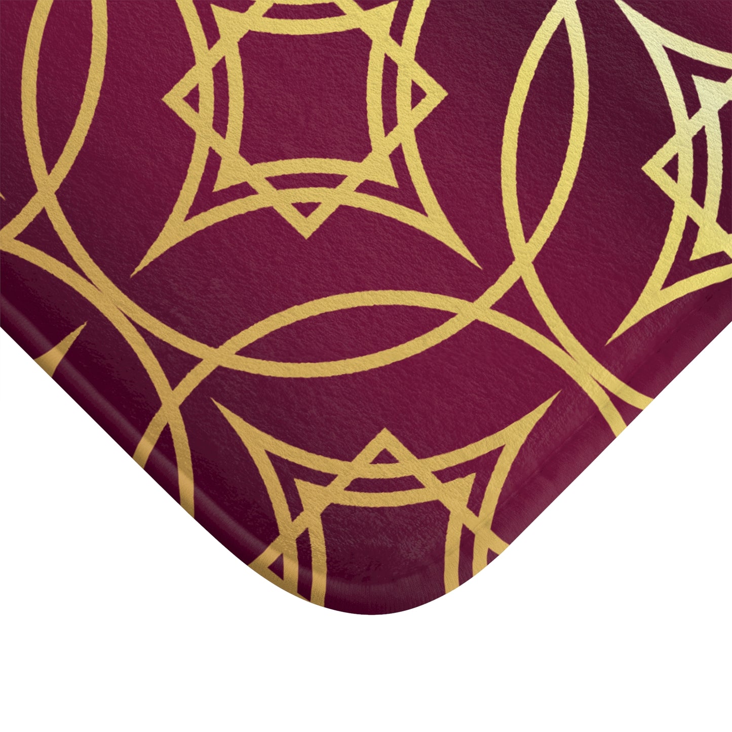 Gilded Geometric Bath Mat — Burgundy Moroccan Pattern