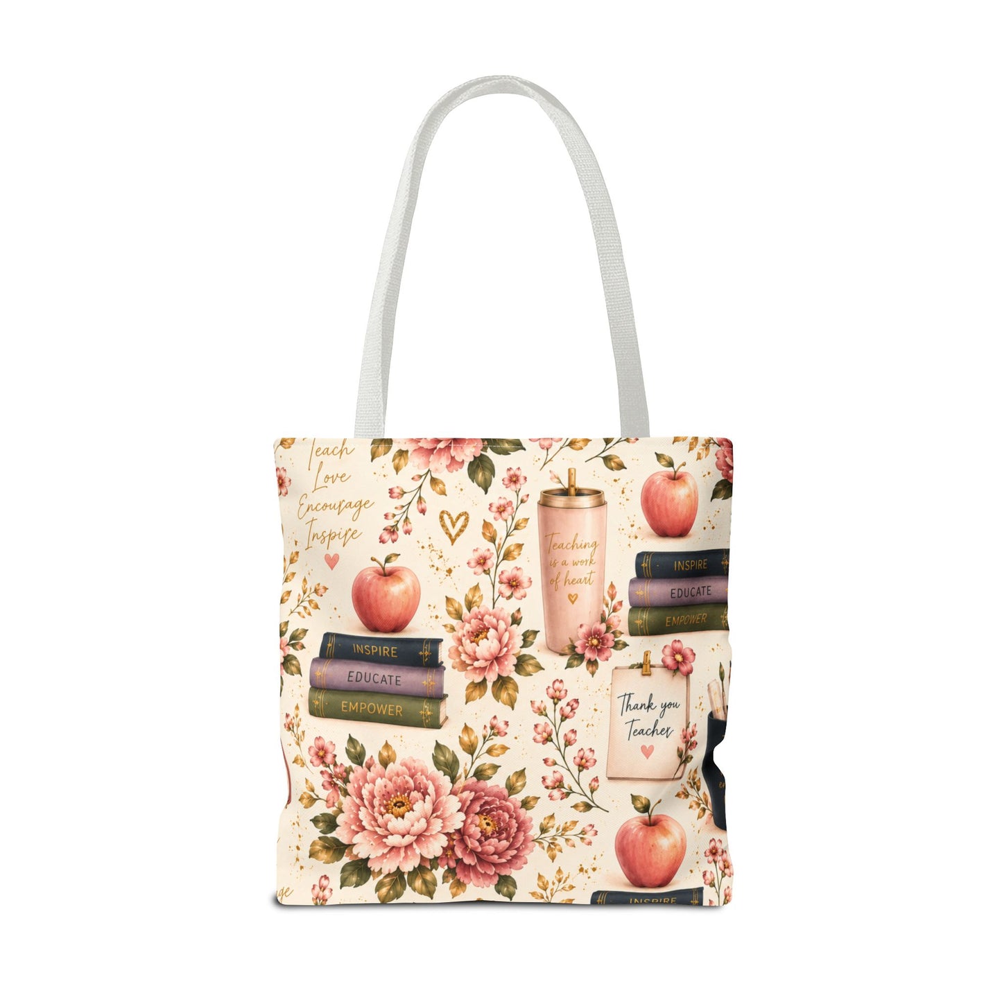 Teacher Appreciation Tote Bag - 'Thank You Teacher' Book & Apple Pattern