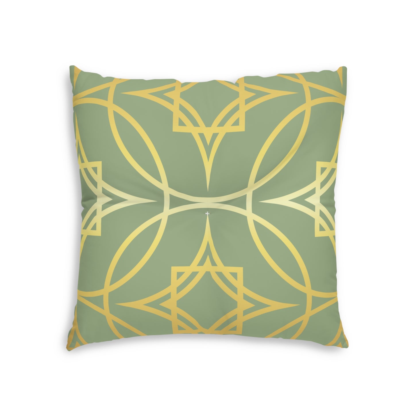 Gilded Geometric Sage & Gold Tufted Floor Pillow