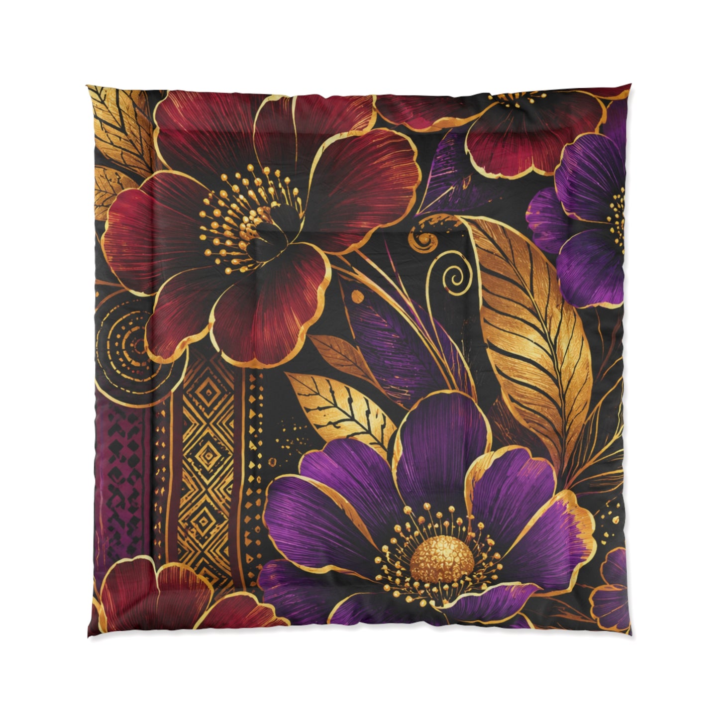 Zuri Garden Comforter - Purple & Burgundy Gold Garden Bedding