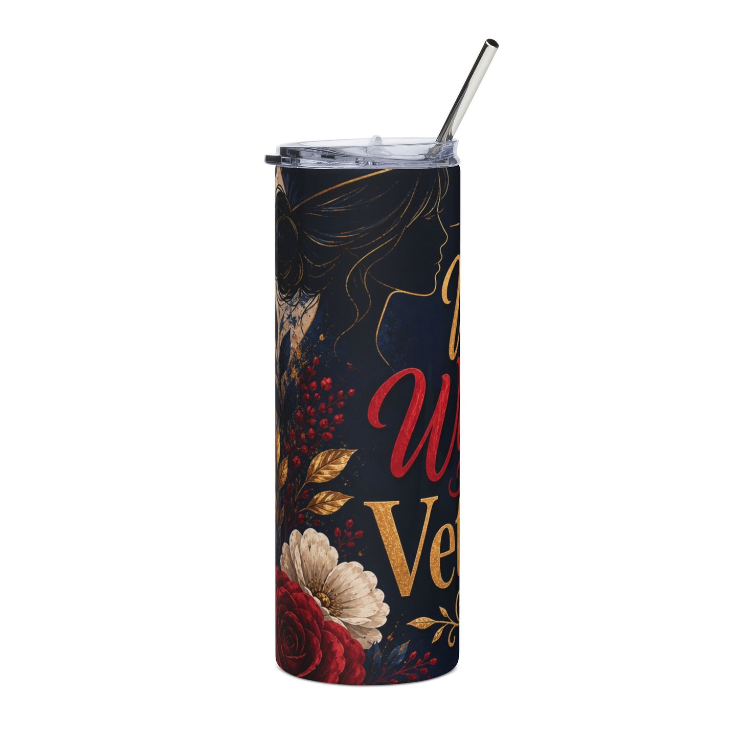Woman Veteran 20oz Stainless Tumbler — Floral Patriotic Insulated Travel Cup