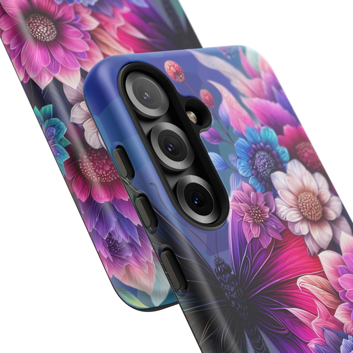 Butterfly Bloom Tough Phone Case — Vibrant Purple Blossom Protective Cover