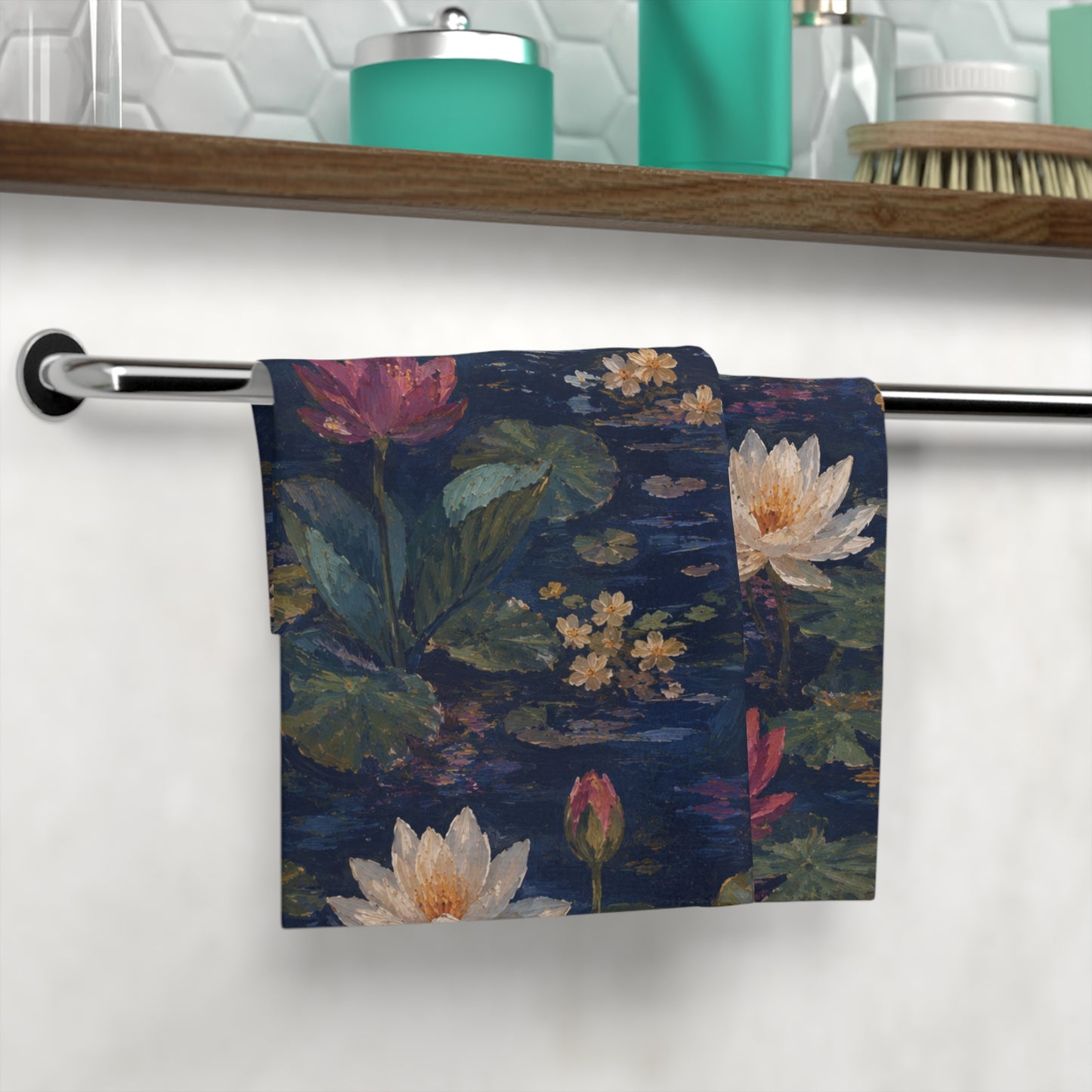 Dark Blue Lotus Pond Cotton Face Towel for Bathroom & Spa