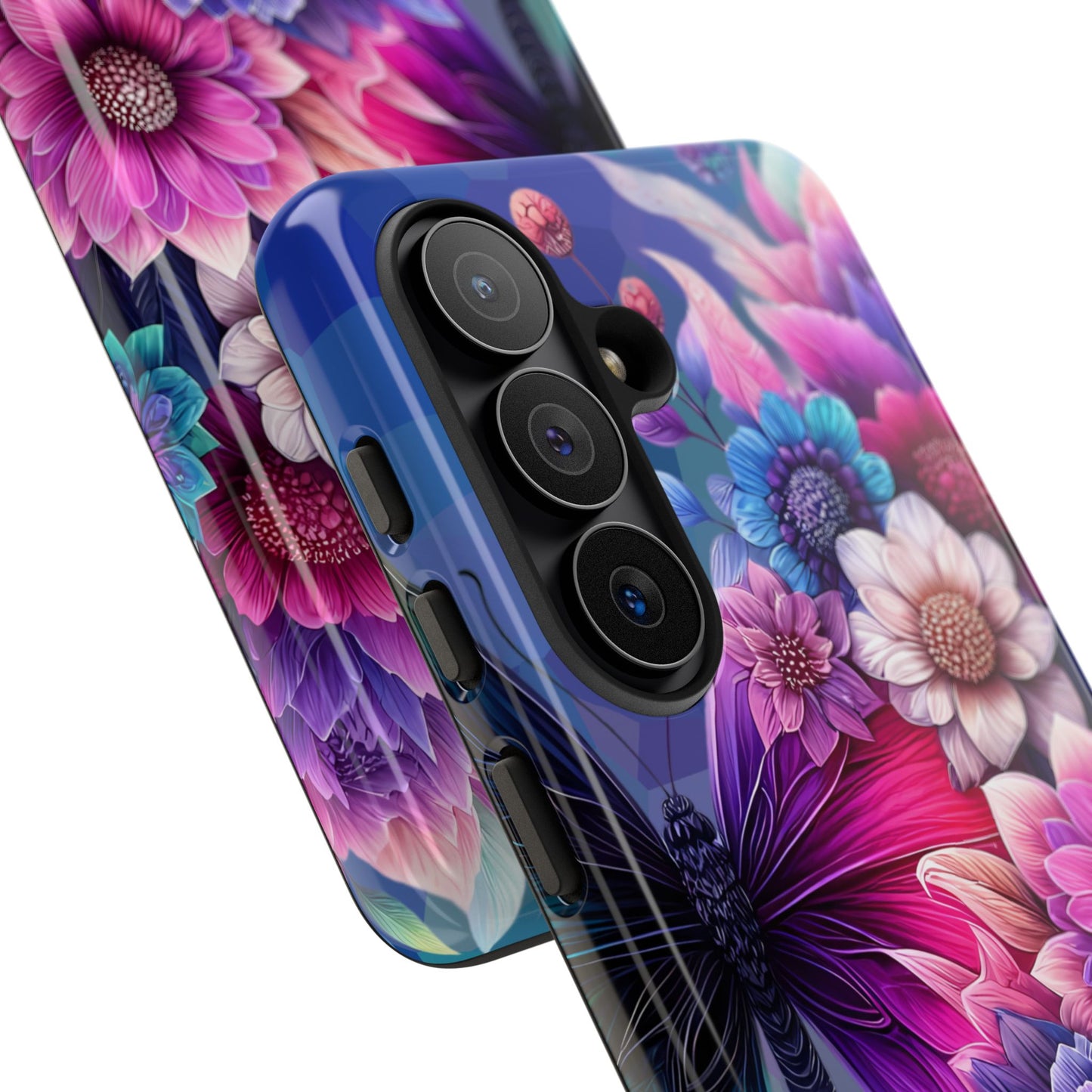 Butterfly Bloom Tough Phone Case — Vibrant Purple Blossom Protective Cover