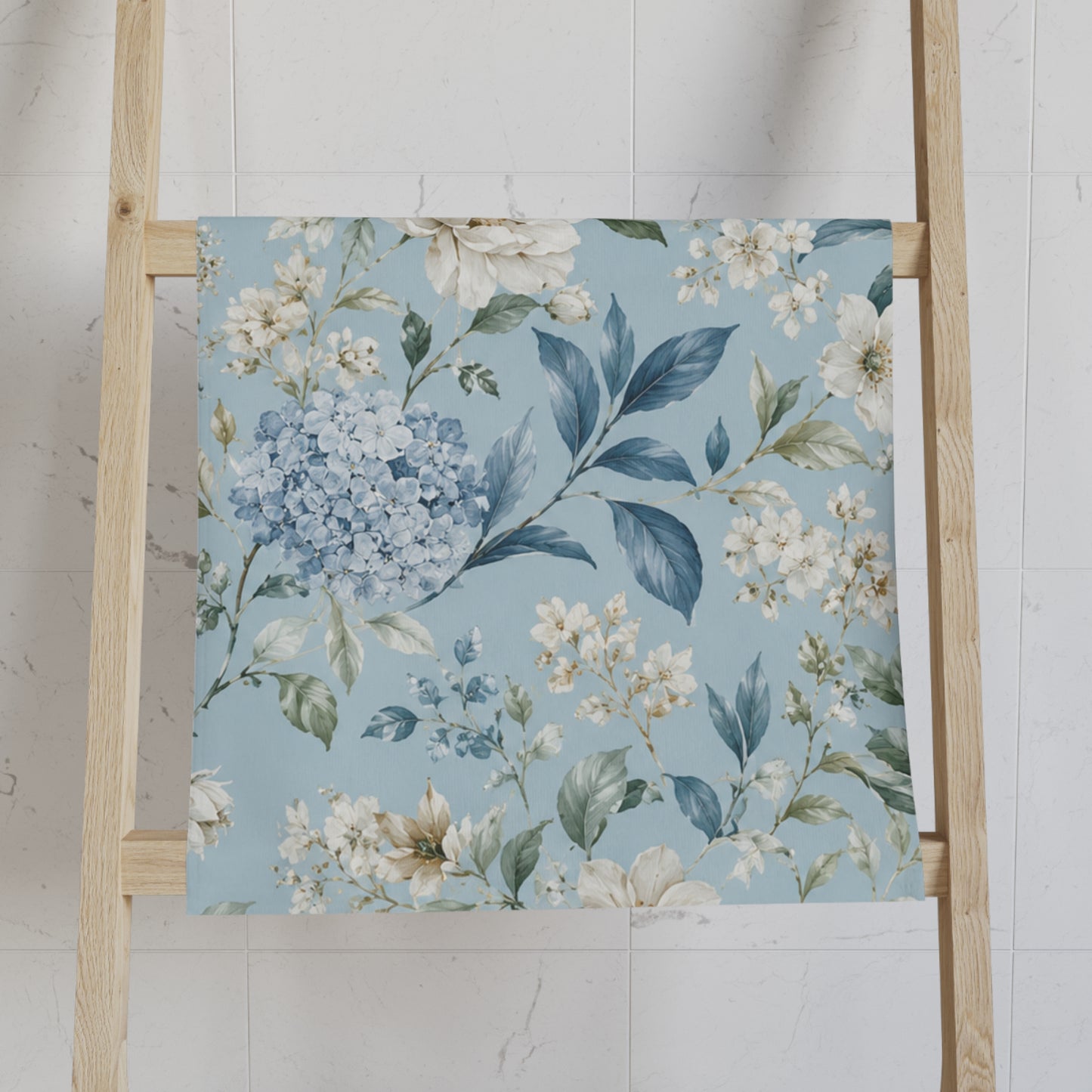 Blue Vintage Hydrangea & Peony Bathroom Hand Towel