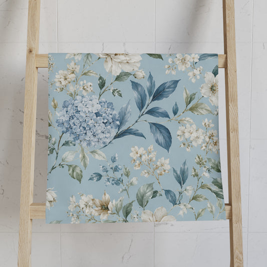 Blue Vintage Hydrangea & Peony Bathroom Hand Towel