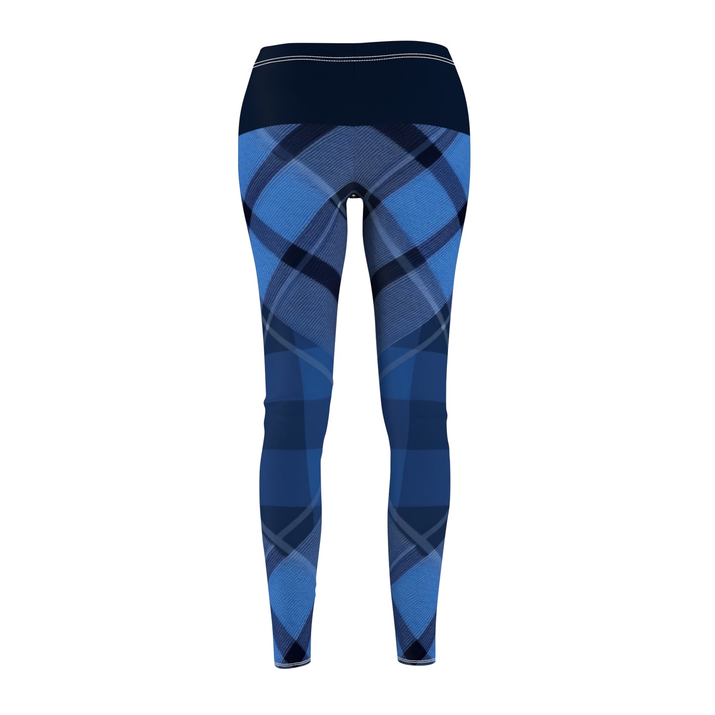 Dark Blue Plaid Women's Cut & Sew Casual Leggings (AOP)